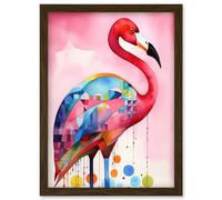 Flamingo Bird Folk Art Watercolour Painting Artwork Framed Wall Art Print A4 Artery8 Brown One Size