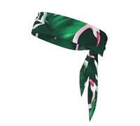 Flamingo Bird Green Leaf Print Sport Head Ties Headbands Bandanas Workout Hair Band Athletic Sweatbands for Running Tennis