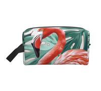 Flamingo Bird Green Leaf Printed Makeup Bag Large Travel Cosmetic Bags Waterproof Cosmetic Case Toiletry Bag Organizer for Women Mom Girls