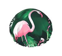 Flamingo bird green leaf Reusable Shower Cap for Women, Double Waterproof Layers Bath Hat, Hair Treatment Essentials