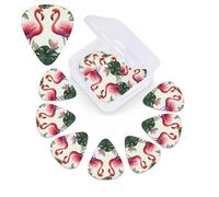 Flamingo Bird Green Leaves Guitar Picks 12 Pack 3 Different Thickness Celluloid Guitar Plectrums with Guitar Pick Storage Box Personalized Guitar Pick for Acoustic Guitar Picks