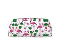 Flamingo Bird Green Leaves Printing Leather Pencil Pouch Pen Case Elegant and Practical Bag for Students Perfect for Office School