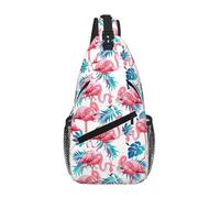 Flamingo bird Green Plant Leaf Crossbody Sling Bag Men Women, Casual Shoulder Backpack, Chest Daypack Satchel for Hiking Travel