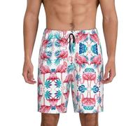 Flamingo Bird Green Plant Leaf Men'S Soft Sleep Shorts, Comfy Lounge Sleeping Shorts Pants Breathable Summer Sleepwear