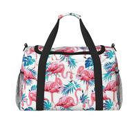 Flamingo Bird Green Plant Leaf Print Functional Travel Tote Ample Space Travel Bag Foldable Carry On Tote for Weekender
