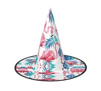 Flamingo Bird Green Plant Leaf Print Halloween Witch Hat Unisex For Parties Christmas Parties Carnivals And Cosplay