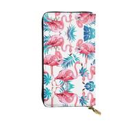 Flamingo bird Green Plant Leaf Print Leather Long Clutch Wallet – Fashionable Personalized Wallet, Multiple Card Slots, Gift Ready, Black, One Size