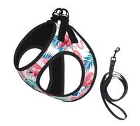 Flamingo Bird Green Plant Leaf Print Pet Leash Vest Soft Adjustable Step in Puppy Vest Outdoor Walking with Leash