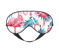Flamingo Bird Green Plant Leaf Print Silk Sleep Mask with Adjustable Buckle Stylish Eye Mask for Women Travel Nap Shift Work Office
