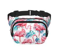 Flamingo Bird Green Plant Leaf Print Unisex Square Double Layer Waist Bag Crossbody Fanny Pack Travel Workout Accessory, Black, One Size