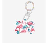 Flamingo Bird Green Plant Leaf Printing Bone Shaped Dog Tag Pet Id Tags,Acrylic Dog Tags Cat Tags with Ring for Dog Cat,Pendant Crafts
