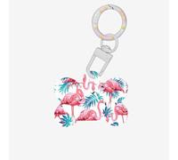 Flamingo Bird Green Plant Leaf Printing Bone Shaped Dog Tag Pet Id Tags,Acrylic Dog Tags Cat Tags with Ring for Dog Cat,Pendant Crafts