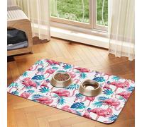 Flamingo Bird Green Plant Leaf Printing Pet Absorbent Leather Tablecloth,Pet Absorbent Leather Mat,Tidy Feeding Area For Dogs, Cats,Pets