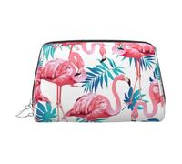 Flamingo Bird Green Plant Leaf PVC Leather Makeup Bag Cosmetic Pouch Travel Organizer Toiletry Clutch