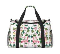 Flamingo Bird Round Leaves Hand Travel Bag - Large Reusable Shopping Tote Bag, Perfect for Outdoor Activities, Sports, Camping & Groceries, Black, One Size