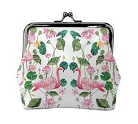 Flamingo Bird Round Leaves Lightweight Wallet Minimalist Wallet For Daily Commute And Travel Adventures, Black, One Size, Art Deco