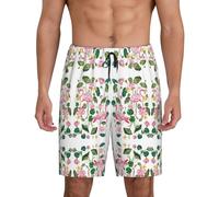 Flamingo Bird Round Leaves Men'S Soft Sleep Shorts, Comfy Lounge Sleeping Shorts Pants Breathable Summer Sleepwear