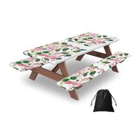 Flamingo Bird Round Leaves Print 3 Pack Wipeable Picnic Bench Cover And Table Cover Lightweight Table Cloth For Camping Outdoor