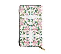 Flamingo Bird Round Leaves Print Leather Long Clutch Wallet â€“ Fashionable Personalized Wallet, Multiple Card Slots, Gift Ready, Black, One Size