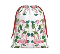 Flamingo Bird Round Leaves print Super soft velvet Christmas bag, fit for Halloween promotion and daily storage