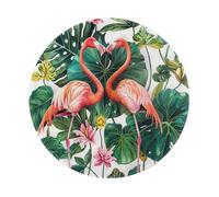 Flamingo Bird Round Leaves Printed Gaming Mouse Pad 4 PCS, Round Non-Slip Rubber Base Laptop Mousepad Desk Mat for Gamer, Office, Home