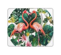 Flamingo Bird Round Leaves Printed Gaming Mouse Pad 8x7.6 Inches, Non-Slip Rubber Base Laptop Mousepad Desk Mat with Stitched Edges for Gamer, Office, Home