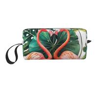 Flamingo Bird Round Leaves Printed Travel Makeup Bag Portable Cosmetic Bag Makeup Case Toiletry Handbag Organiser for Women