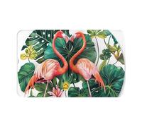 Flamingo Bird Round Leaves Printed Washable Rug- Non-Slip Area Rugs, Small Entryway Rug,Indoor Mat, Entrance Carpet 49×80 Cm