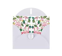 Flamingo Bird Round Leaves Printing Holiday Love Buckle Pearl Paper Bulk With Envelopes Greeting, Thinking Of You Cards 4 X 6inch