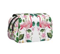 Flamingo Bird Round Leaves Printing Pencil Case for Pencils, Handy Storage Box for Watercolor Pens Or Markers