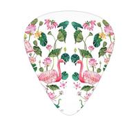 Flamingo Bird Round Leaves Professional Guitar Picks Set 12 PCS ABS Material Thin Medium Heavy with Storage Box for Guitar Ukulele