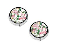 (Flamingo Bird Round Leaves) Round Pill Box with 3 Compartment Small Pill Organizer Portable Pill Case Vitamin Containers, Travel Essentials 4.6x4.6x1.8 cm