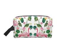Flamingo Bird Round Leaves Storage Bag Toiletry Bag Cosmetic Bag Stationery Bag Travel Bag Daily Storage Bag