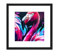 Flamingo Birds Modern Pink Blue Purple Painting Square Wooden Framed Wall Art Print Picture 8X8 Inch Artery8 Black One Size