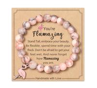 Flamingo Bracelet Gifts For Women Teen, Pink Zebra Stone Christmas Stocking Stuff with Gift Wrapping