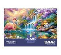 Flamingo by Waterfall And Cottage 1000-Piece Jigsaw Puzzle Fairyland Flamingo Great for Game Nights, Adults & Kids 38x26cm/1000pcs