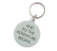 Flamingo Candles And So the Adventure Begins Keyring, Silver Acrylic, H5cm x W4.3cm, Black Engraving, Secret Santa Gift