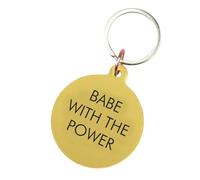 Flamingo Candles Babe with the Power Keytag, Gold with Black Engraving, Acrylic, Slogan Design, 5cm x 4.3cm, Includes Backing Card and Silver Keyring