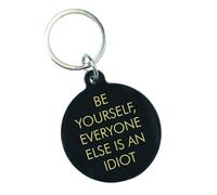 Flamingo Candles Be Yourself Everyone Else is an Idiot Keytag, Black, Acrylic, Gold Engraving, 5cm x 4.3cm, with Backing Card and Silver Keyring