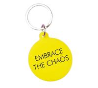 Flamingo Candles Embrace the Chaos Keytag, Yellow, Acrylic, Engraved Slogan Design, 5cm x 4.3cm with Silver Keyring