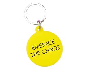 Flamingo Candles Embrace the Chaos Keytag, Yellow, Acrylic, Engraved Slogan Design, 5cm x 4.3cm with Silver Keyring
