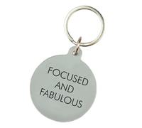 Flamingo Candles Focused And Fabulous Keyring, Silver Acrylic, Slogan Design, Handmade in UK, 5cm x 4.3cm, Secret Santa Gift