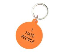 Flamingo Candles I Hate People Keytag, Orange Acrylic, 5cm x 4.3cm, Engraved Slogan Design with Silver Keyring
