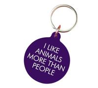 Flamingo Candles I Like Animals More Than People Keyring, Purple, Acrylic, Engraved Slogan, 5cm x 4.3cm, with Backing Card