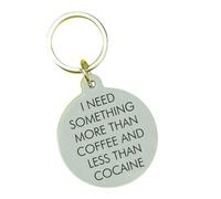 Flamingo Candles I Need Something More than Coffee Keyring, Silver Acrylic, Engraved Slogan Design, 5cm x 4.3cm, Handmade in UK, Secret Santa Gift