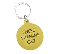 Flamingo Candles I Need Vitamins G&T Keytag, Gold Acrylic, 5cm x 4.3cm, Engraved Slogan Design with Silver Keyring