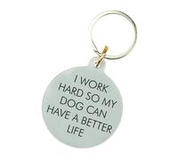 Flamingo Candles I Work Hard so my Dog Can Have a Better Life Keyring, Silver Acrylic, 5cm x 4.3cm, Engraved Slogan Design, Secret Santa Gift