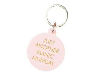 Flamingo Candles Just Another Manic Mumday Keyring, Pastel Pink, Acrylic with Gold Engraving, 5cm x 4.3cm, Mother's Day Collection, Gifts for Mums