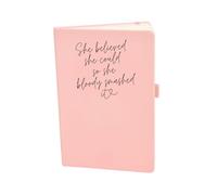 Flamingo Candles Pink Notebook, She Believed She Could So She Bloody Smashed It, Lined, 96 Pages, Pen Holder