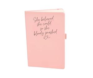 Flamingo Candles Pink Notebook, She Believed She Could So She Bloody Smashed It, Lined, 96 Pages, Pen Holder